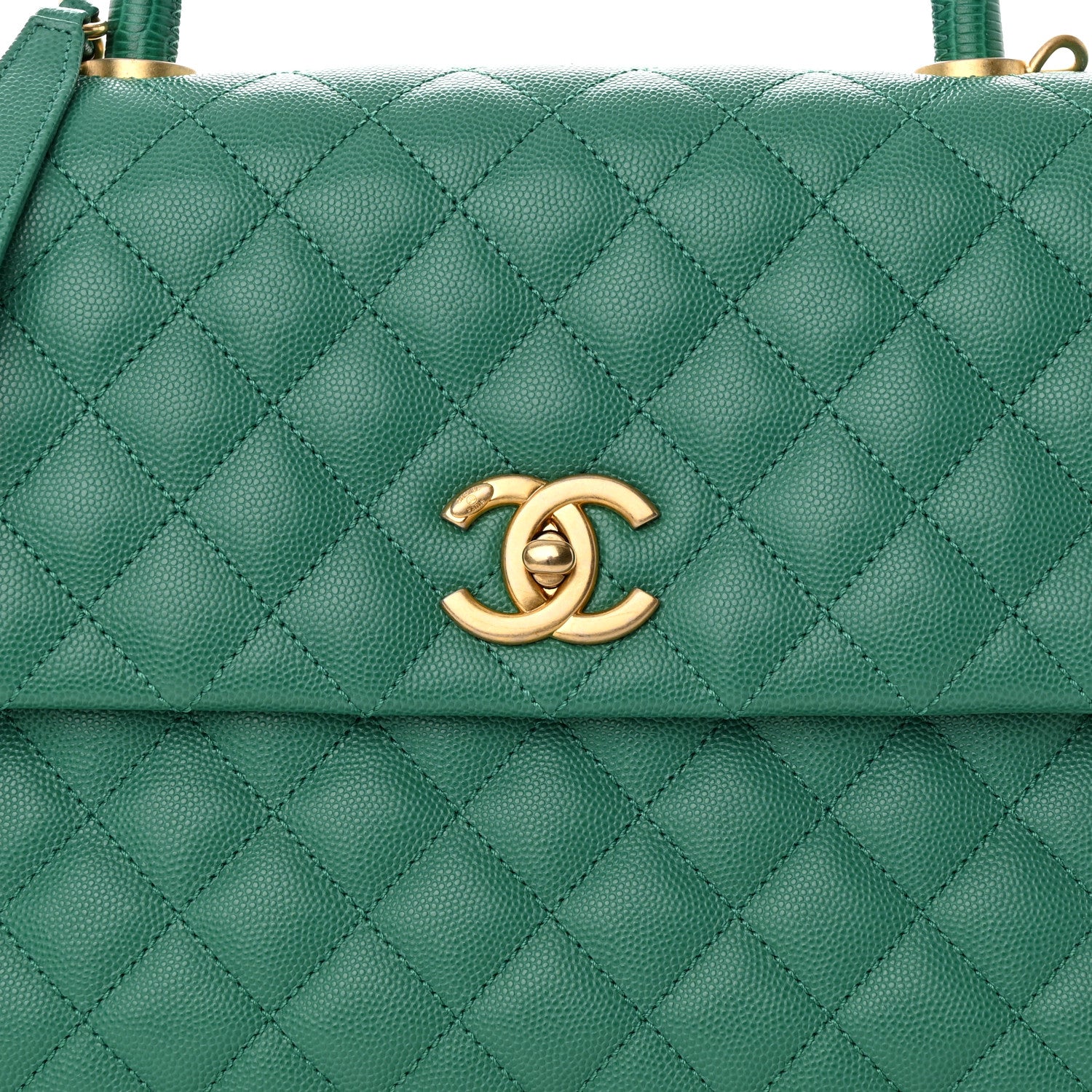 Chanel Caviar Quilted Medium Coco Lizard Embossed Handle Flap Green 8 of 11