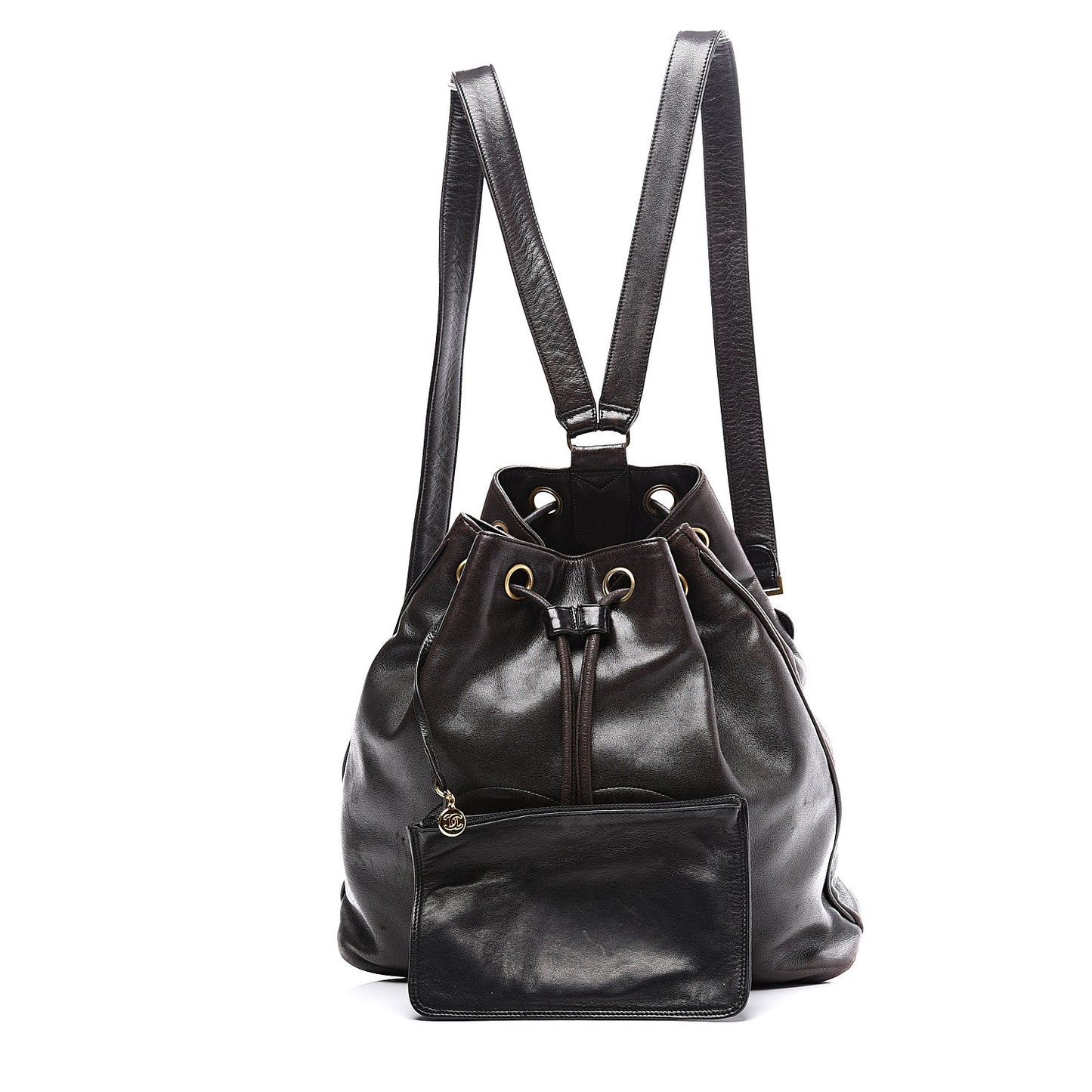 Lambskin CC Drawstring Backpack Black