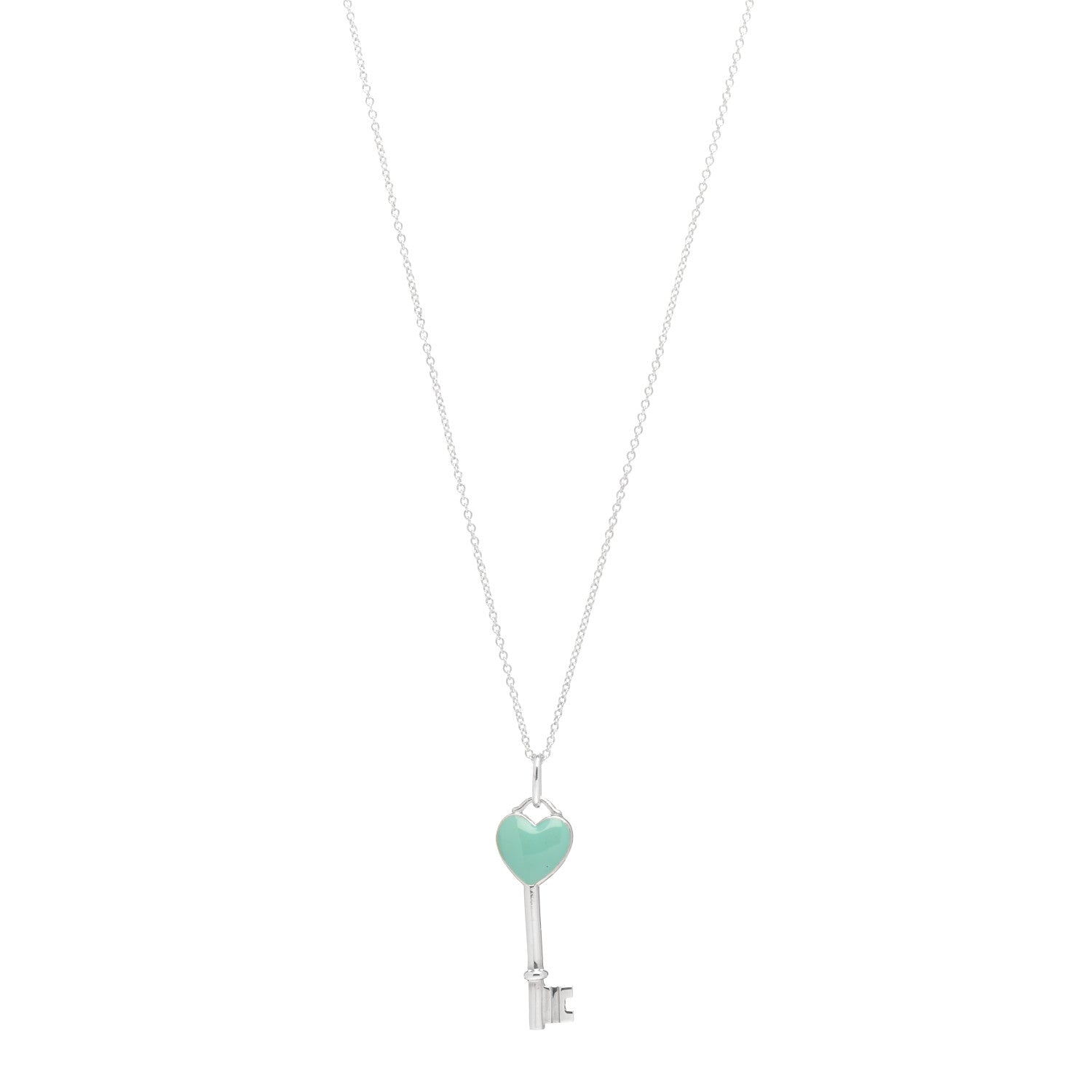 Tiffany Sterling Silver Enamel Heart Key Pendant Necklace Tiffany Blue 1 of 4