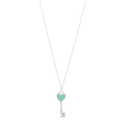 Tiffany Sterling Silver Enamel Heart Key Pendant Necklace Tiffany Blue 1 of 4