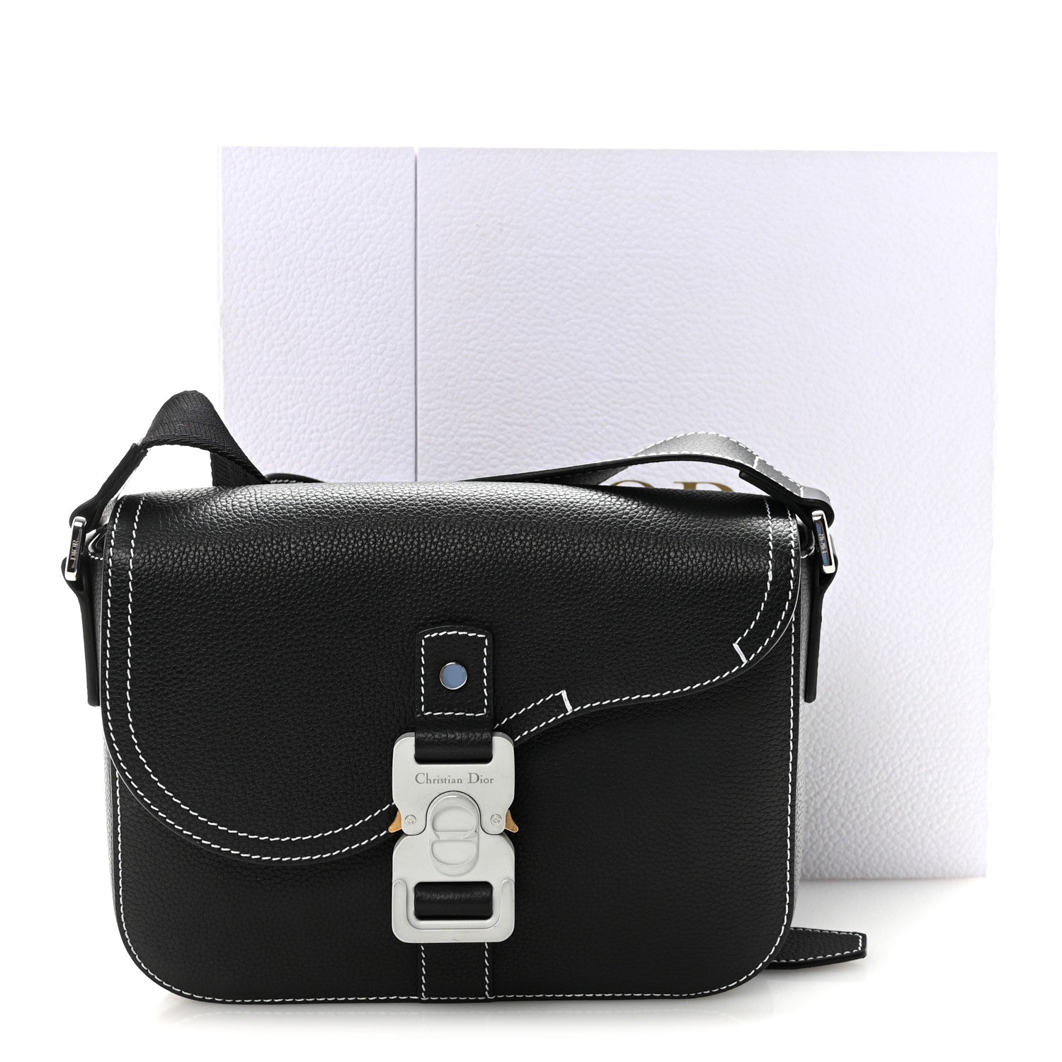 Christian Dior Grained Calfskin Medium Saddle Messenger Bag Black 11 of 11