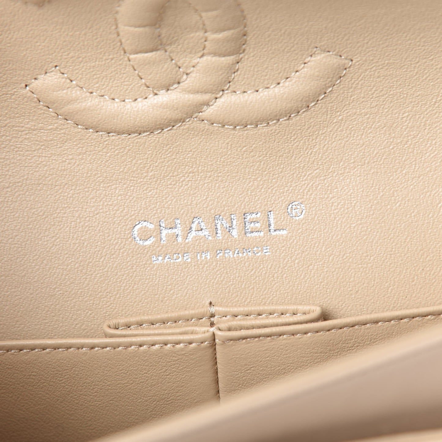 Lambskin Quilted Medium Double Flap Beige