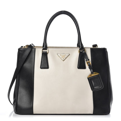 Prada Saffiano Lux Colorblock Medium Galleria Double Zip Tote Black Talco 1 of 16
