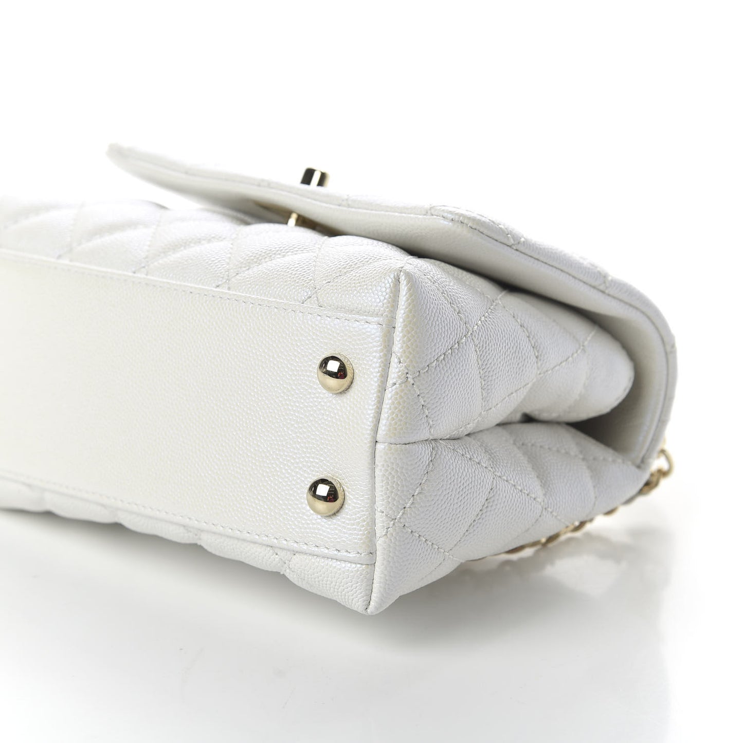 Iridescent Caviar Quilted Extra Mini Coco Handle Flap Ivory