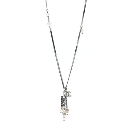 Chanel Crystal Pearl CC Drop Necklace Silver 1 of 6