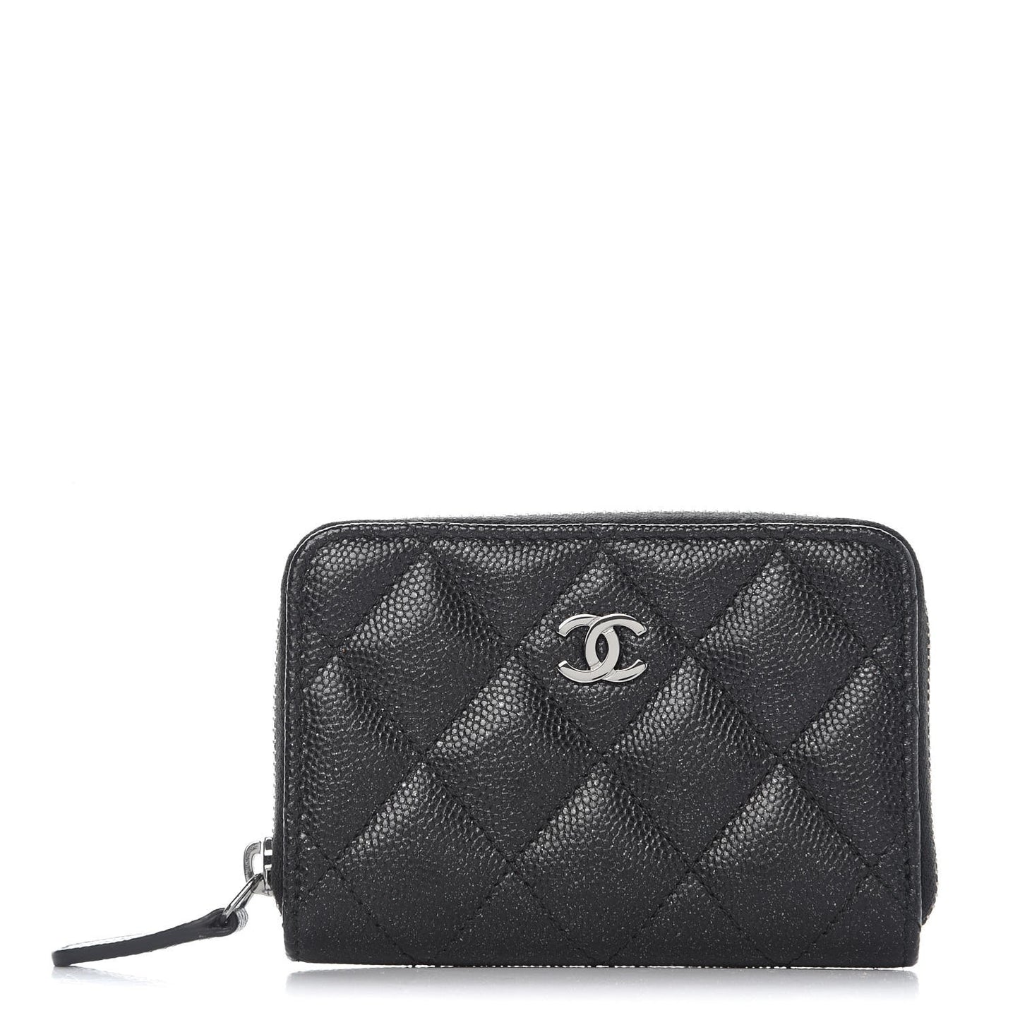 Iridescent Caviar Quilted Zip Coin Purse Black