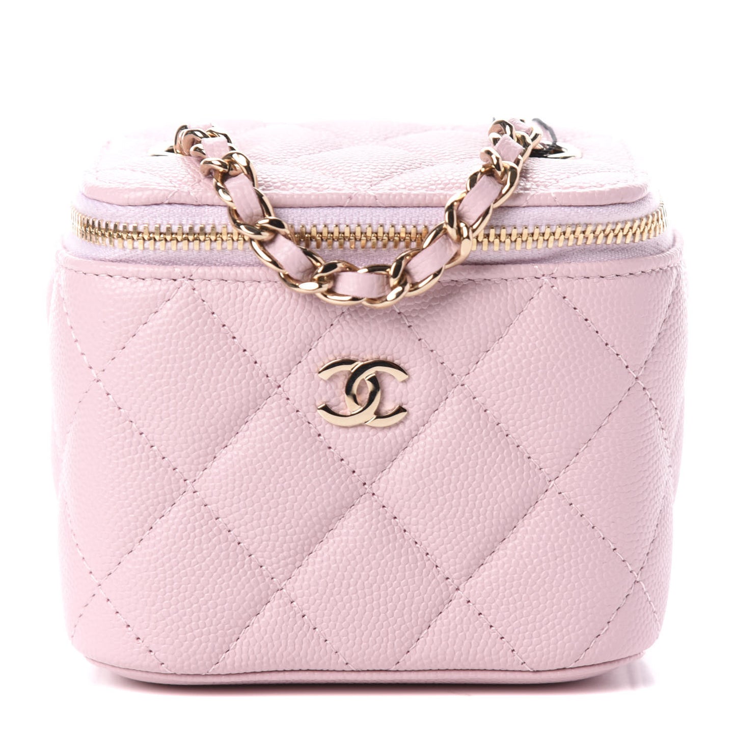 Caviar Quilted Mini Vanity Case With Chain Light Pink