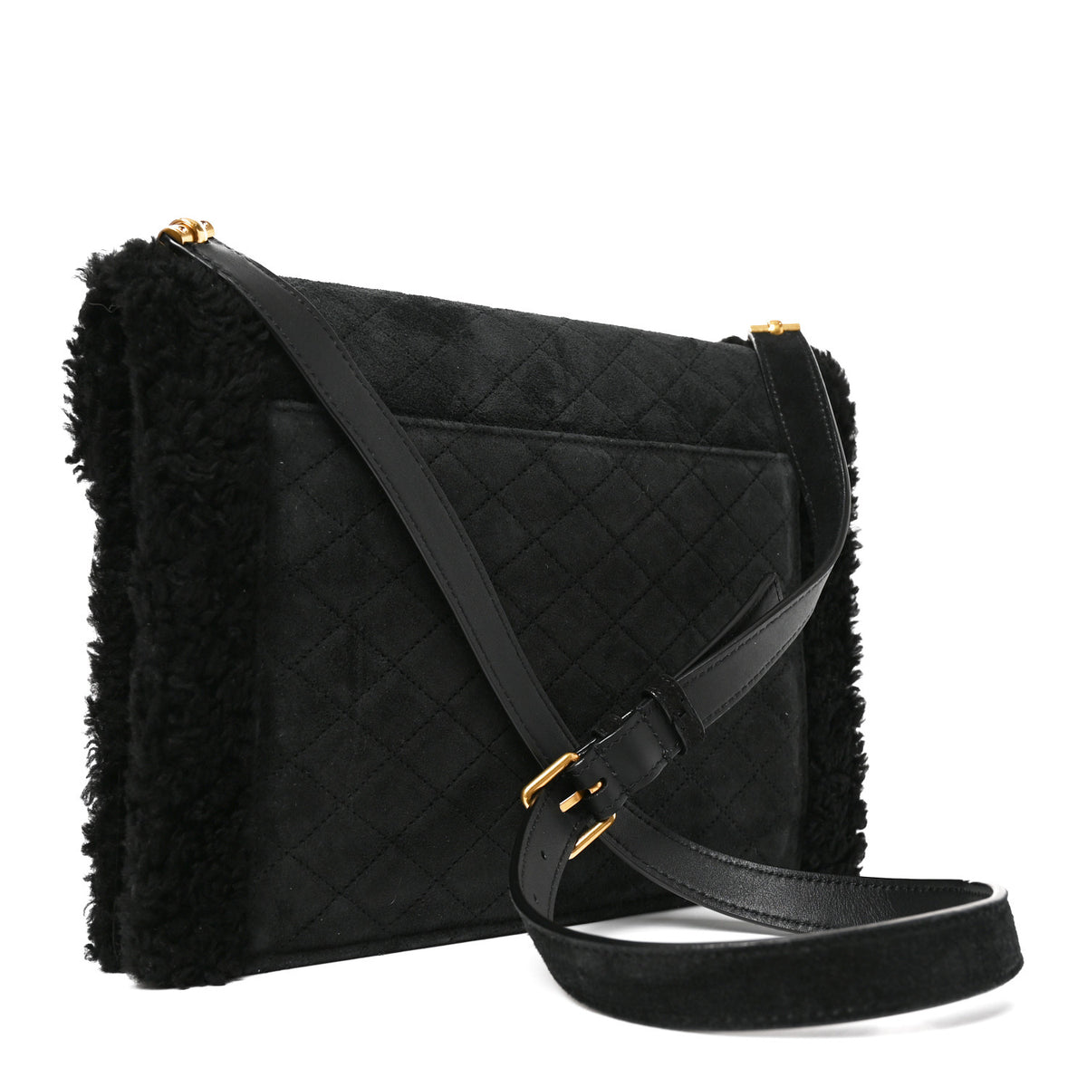 Nubuck Shearling Quilted Medium Gaby Satchel Black