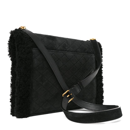 Saint Laurent Nubuck Shearling Quilted Medium Gaby Satchel Black 3 of 10