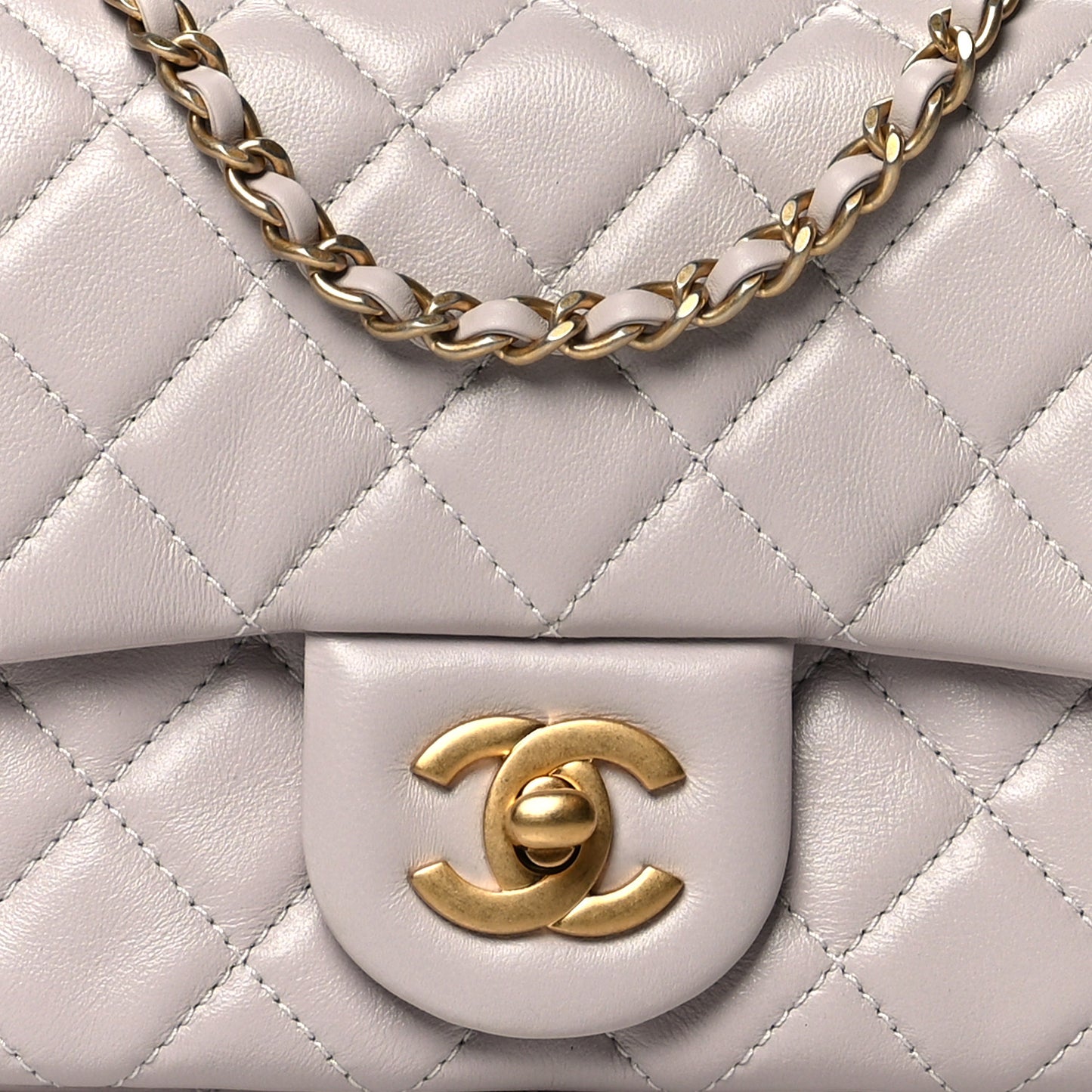 Lambskin Quilted Mini Pearl Crush Flap Light Purple