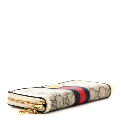 Gucci GG Supreme Monogram Textured Dollar Calfskin Web Ophidia Zip Around Wallet Beige Ebony Mystic White 4 of 13