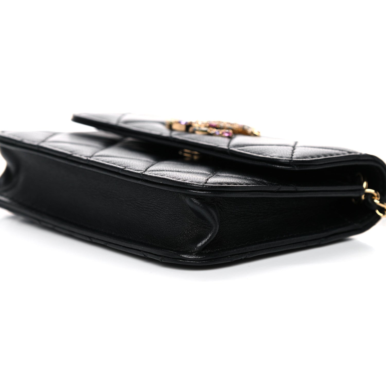 Chanel Lambskin Quilted Zirconium Clutch With Chain Black 10 of 14