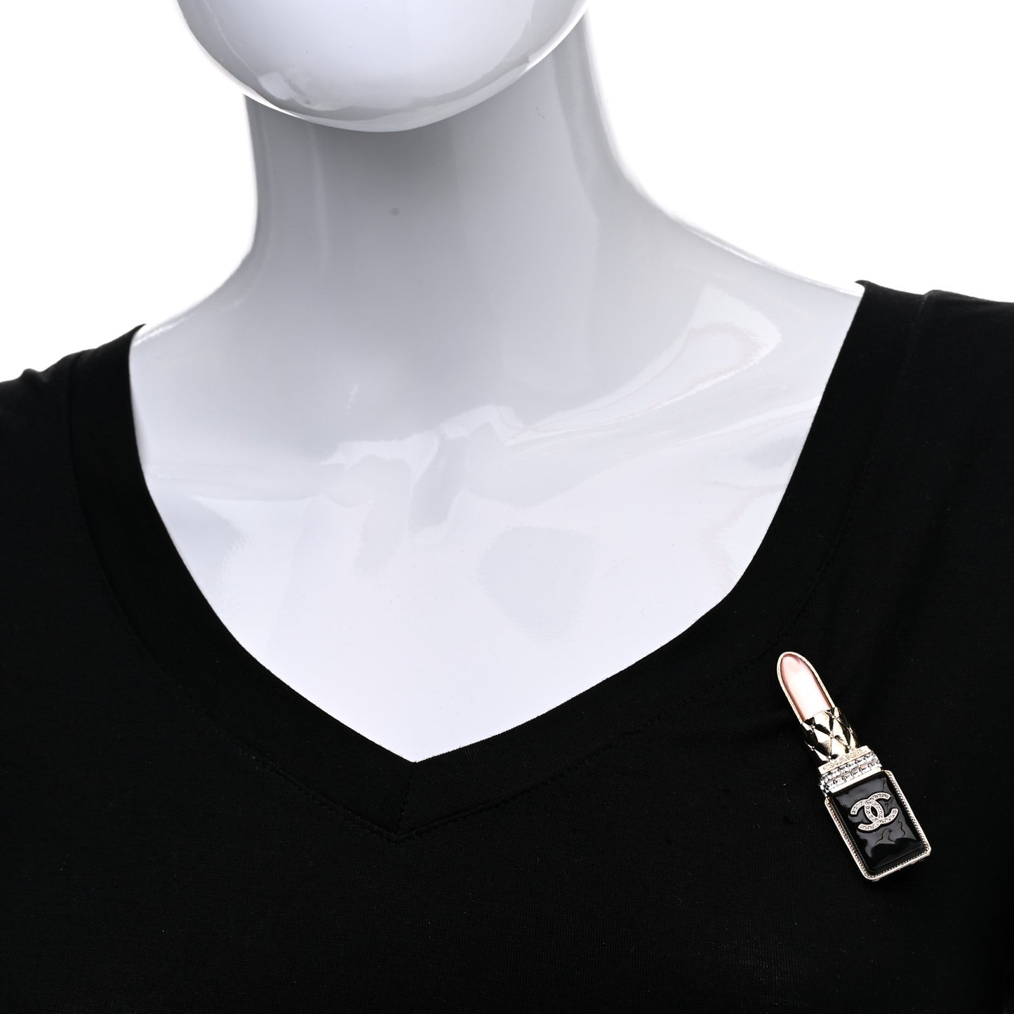 Metal Strass Pearl Lipstick Brooch Pink Gold