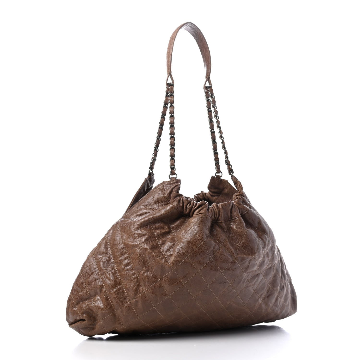 Chanel Distressed Glazed Caviar Quilted Large Elastic Tote Brown 2 of 4