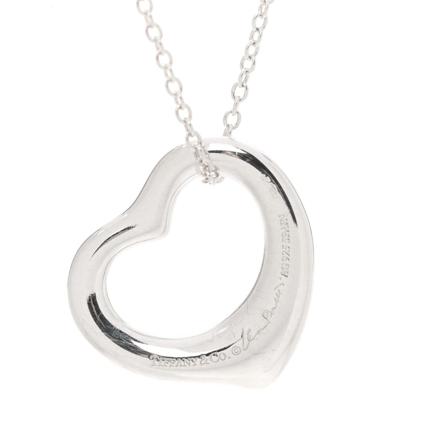 Sterling Silver 16mm Elsa Peretti Open Heart Pendant Necklace