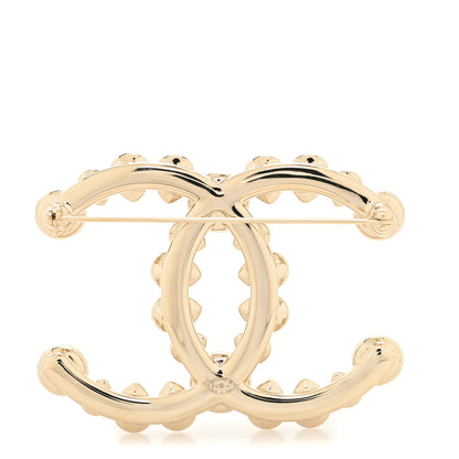 Chanel Pearl Crystal CC Brooch Gold 2 of 3