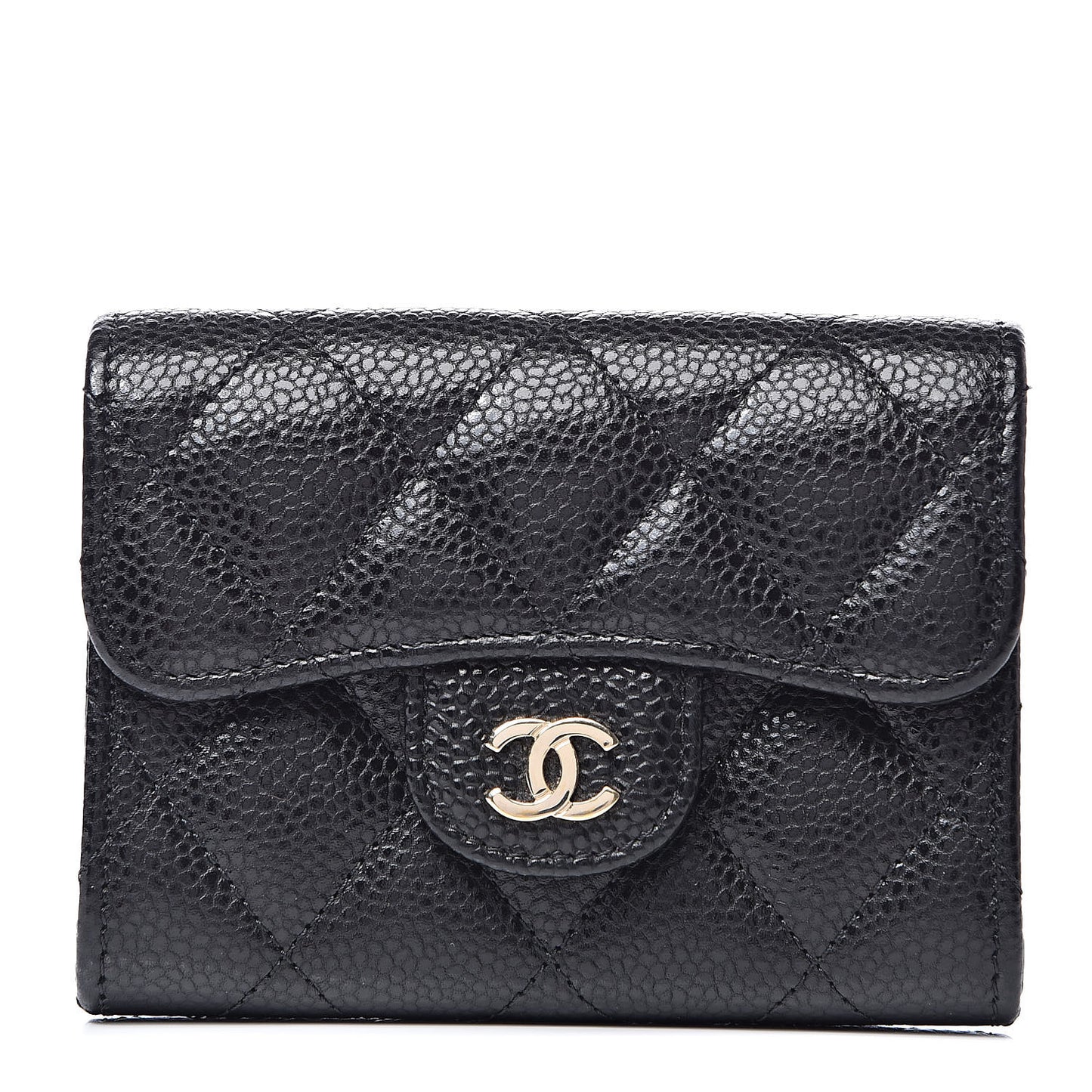 Caviar Quilted Flap Card Holder Wallet Black