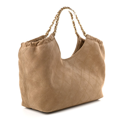 Chanel Suede Quilted Neo Cabas Small Shopping Tote Dark Beige 4 of 11