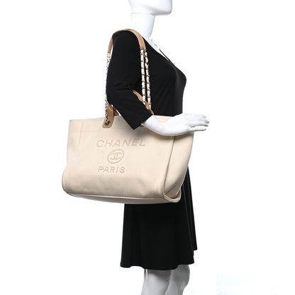 Chanel Canvas Pearl Medium Deauville Tote Ecru Beige 2 of 18