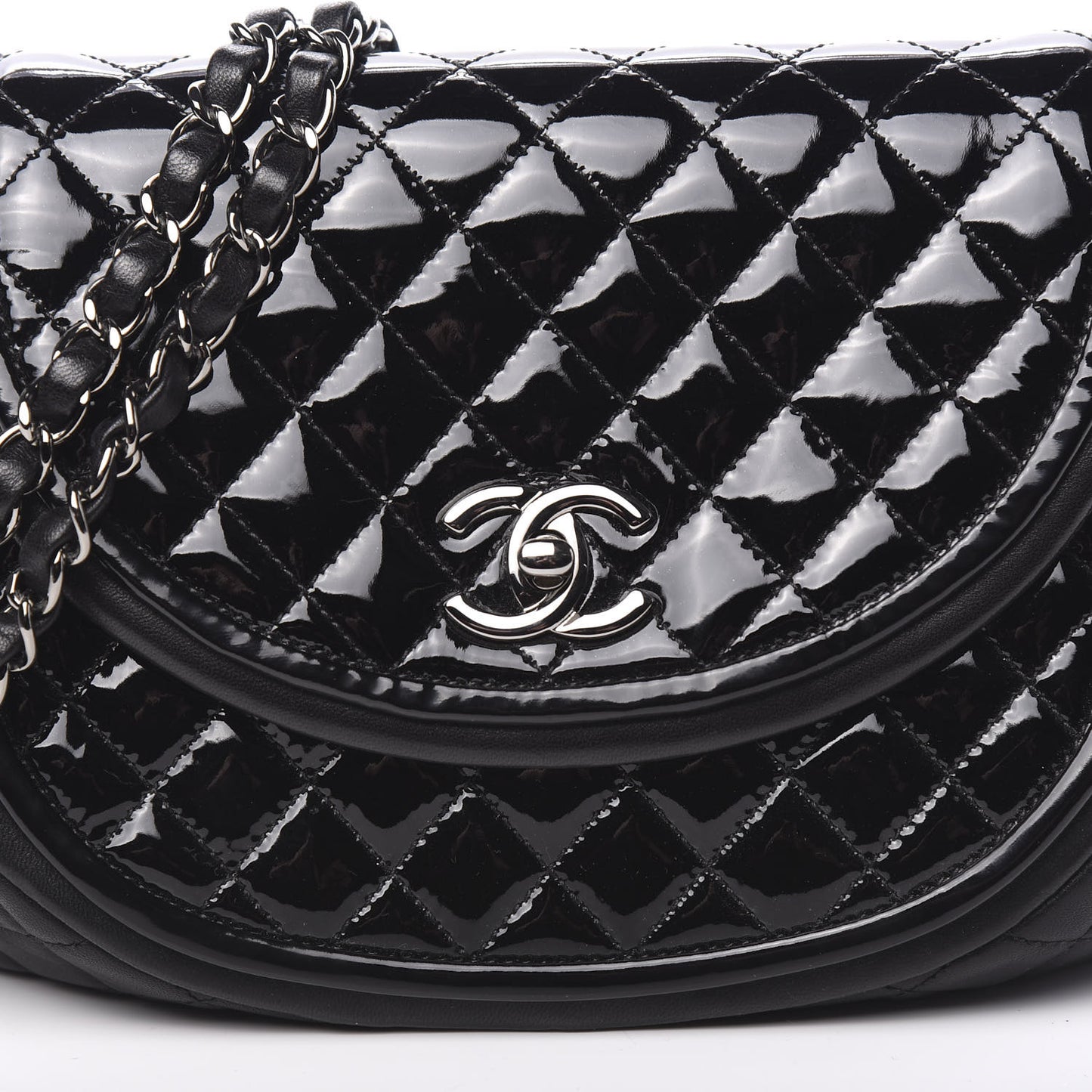 Lambskin Patent Classic Twist Crescent Flap Bag Black