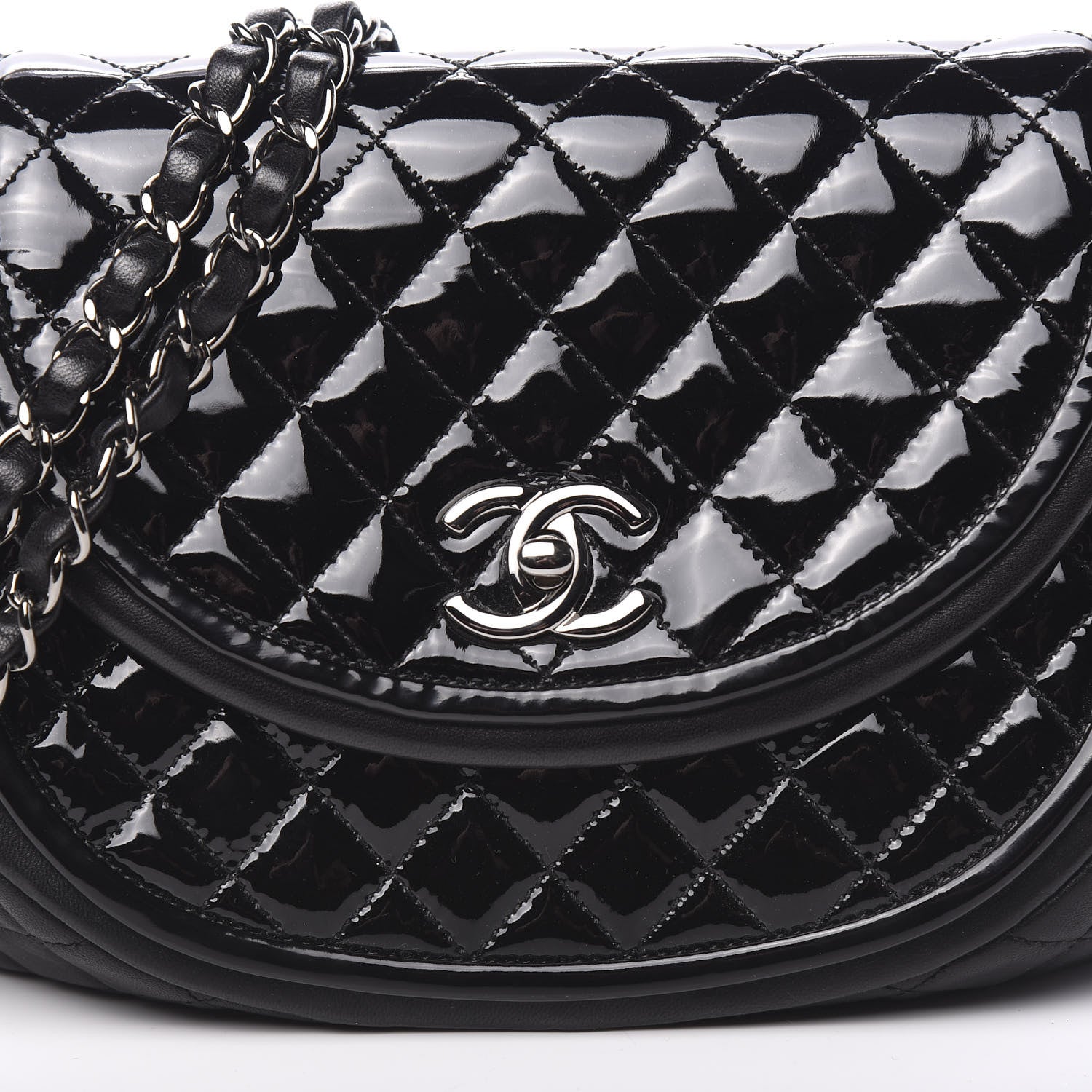Chanel Lambskin Patent Classic Twist Crescent Flap Bag Black 9 of 9