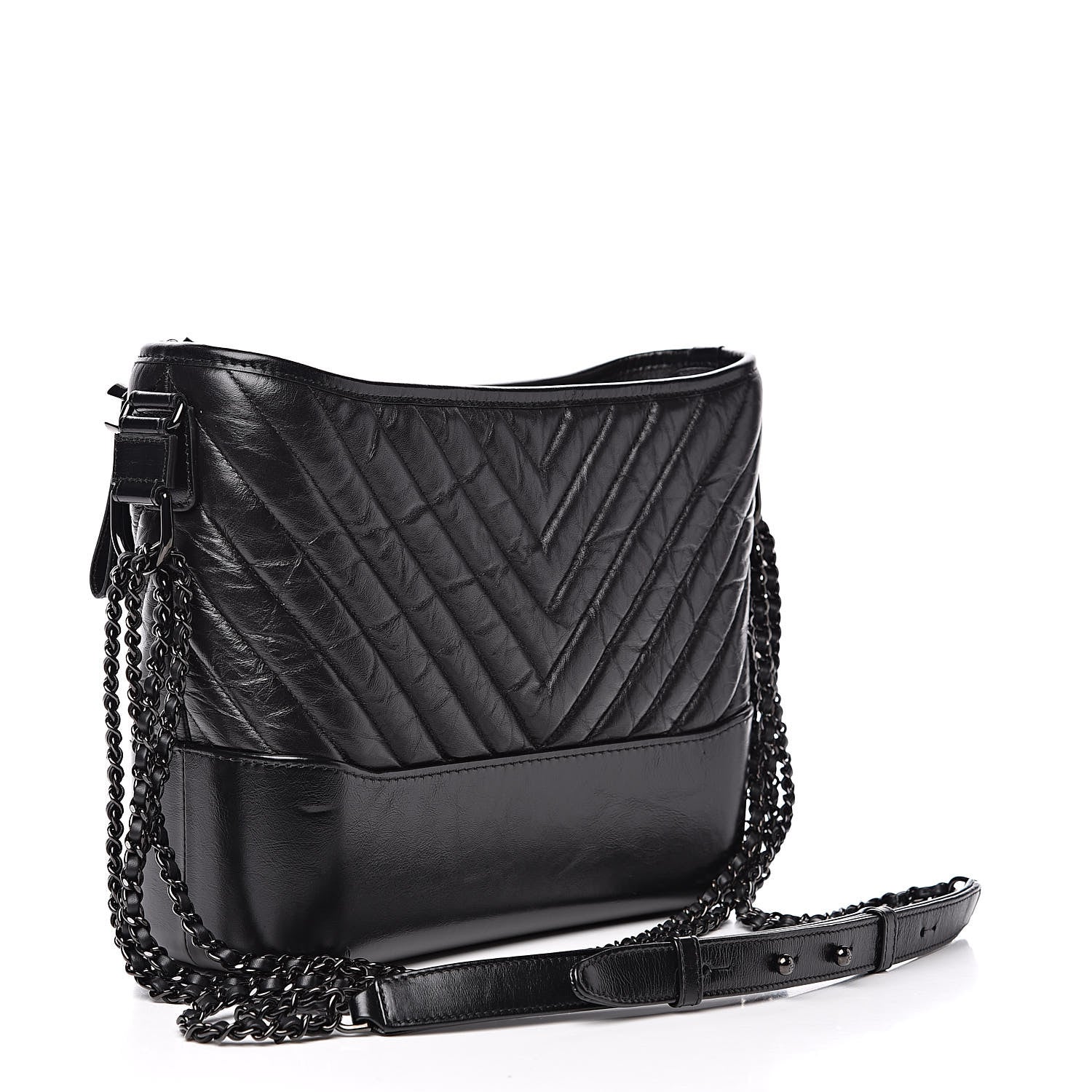 Chanel Aged Calfskin Chevron Quilted Medium Gabrielle Hobo So Black 3 of 13