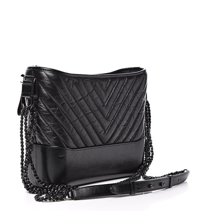 Chanel Aged Calfskin Chevron Quilted Medium Gabrielle Hobo So Black 3 of 13