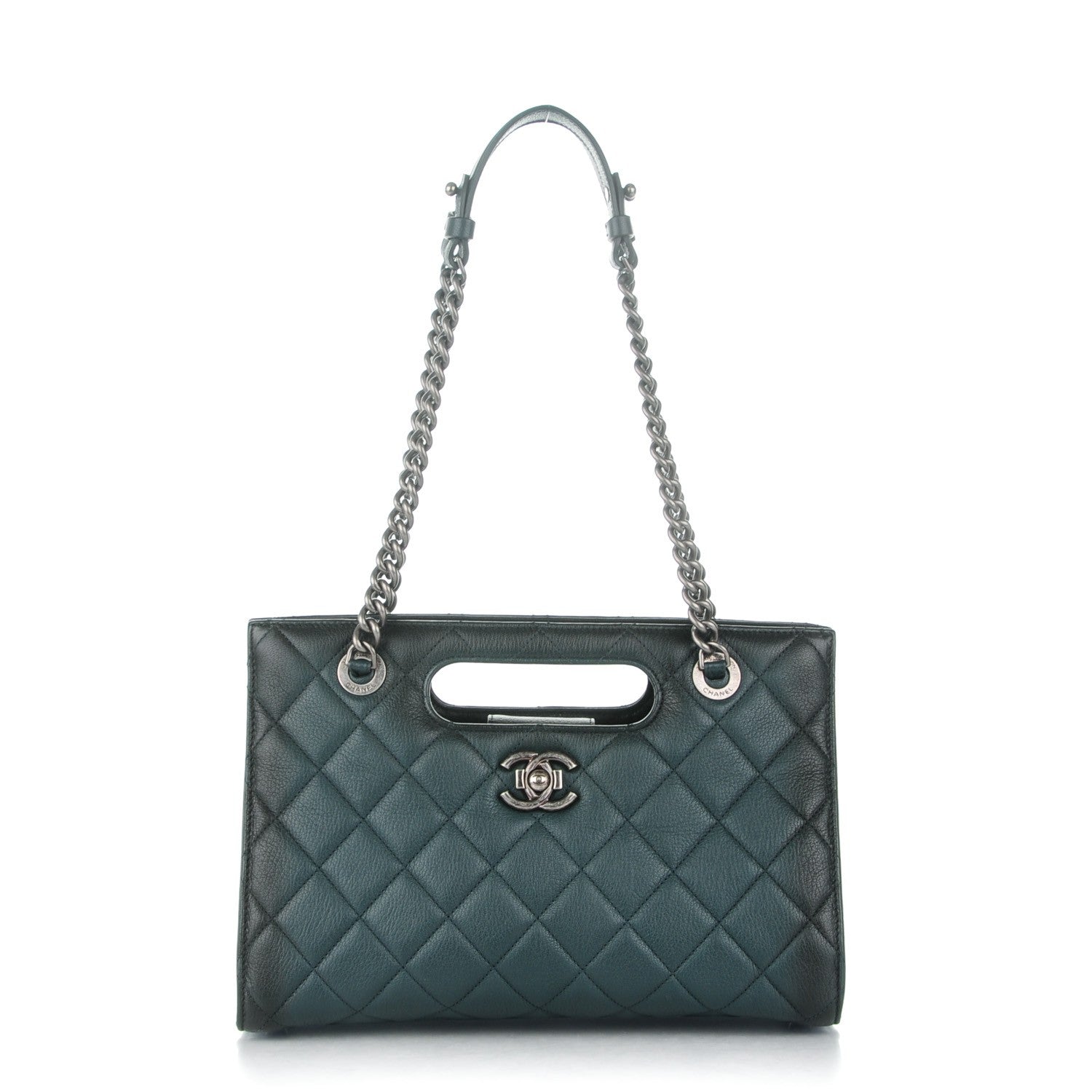 Chanel Goatskin Quilted Large Perfect Edge Shopping Tote Dark Green 1 of 7
