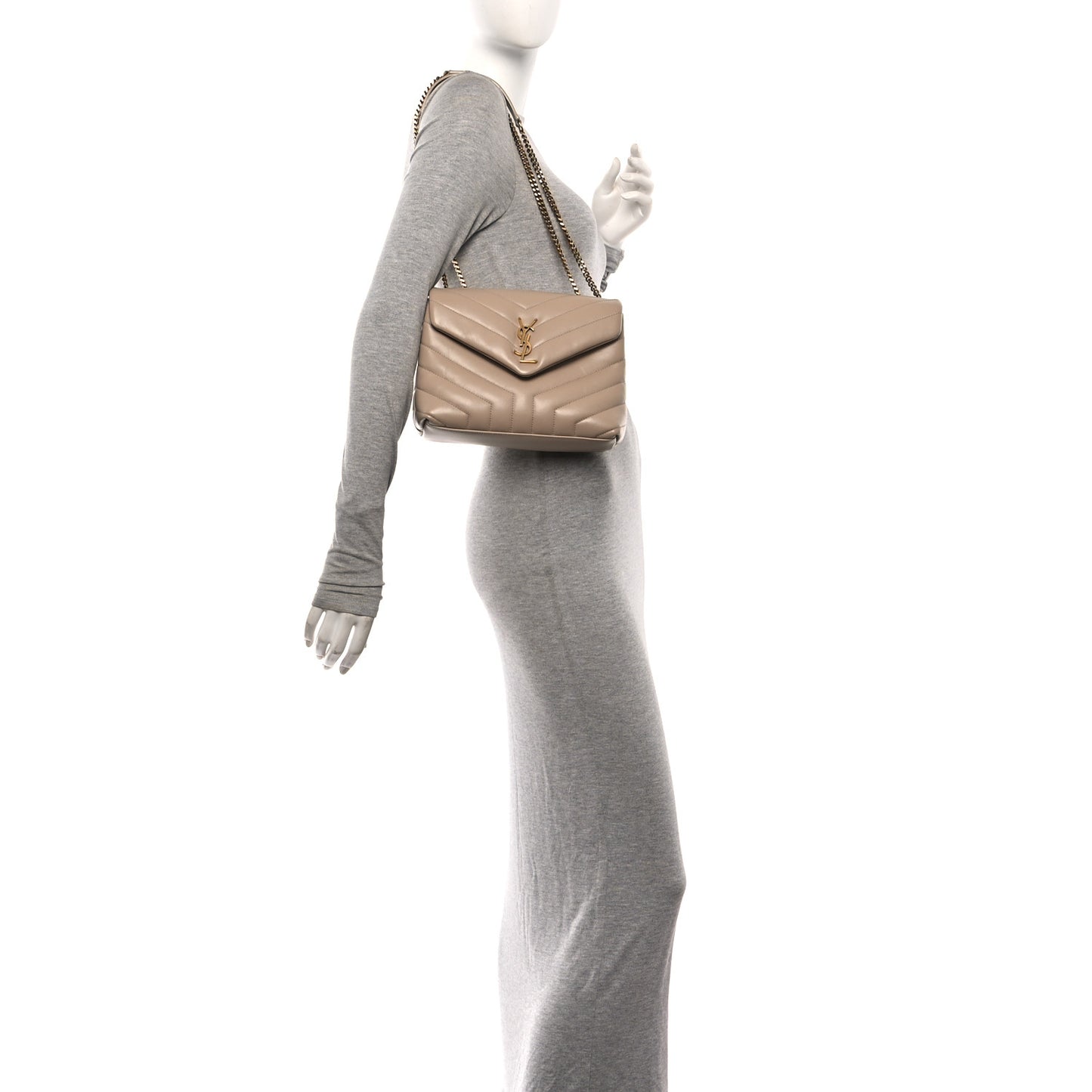 Calfskin Y Quilted Monogram Small Loulou Chain Satchel Dark Beige
