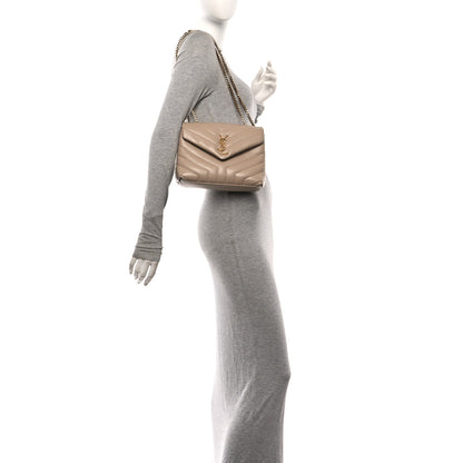 Saint Laurent Calfskin Y Quilted Monogram Small Loulou Chain Satchel Dark Beige 2 of 11