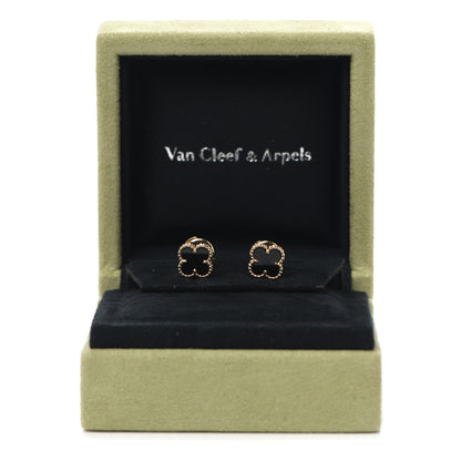 Van Cleef & Arpels 18K Yellow Gold Black Onyx Sweet Alhambra Earrings 5 of 5