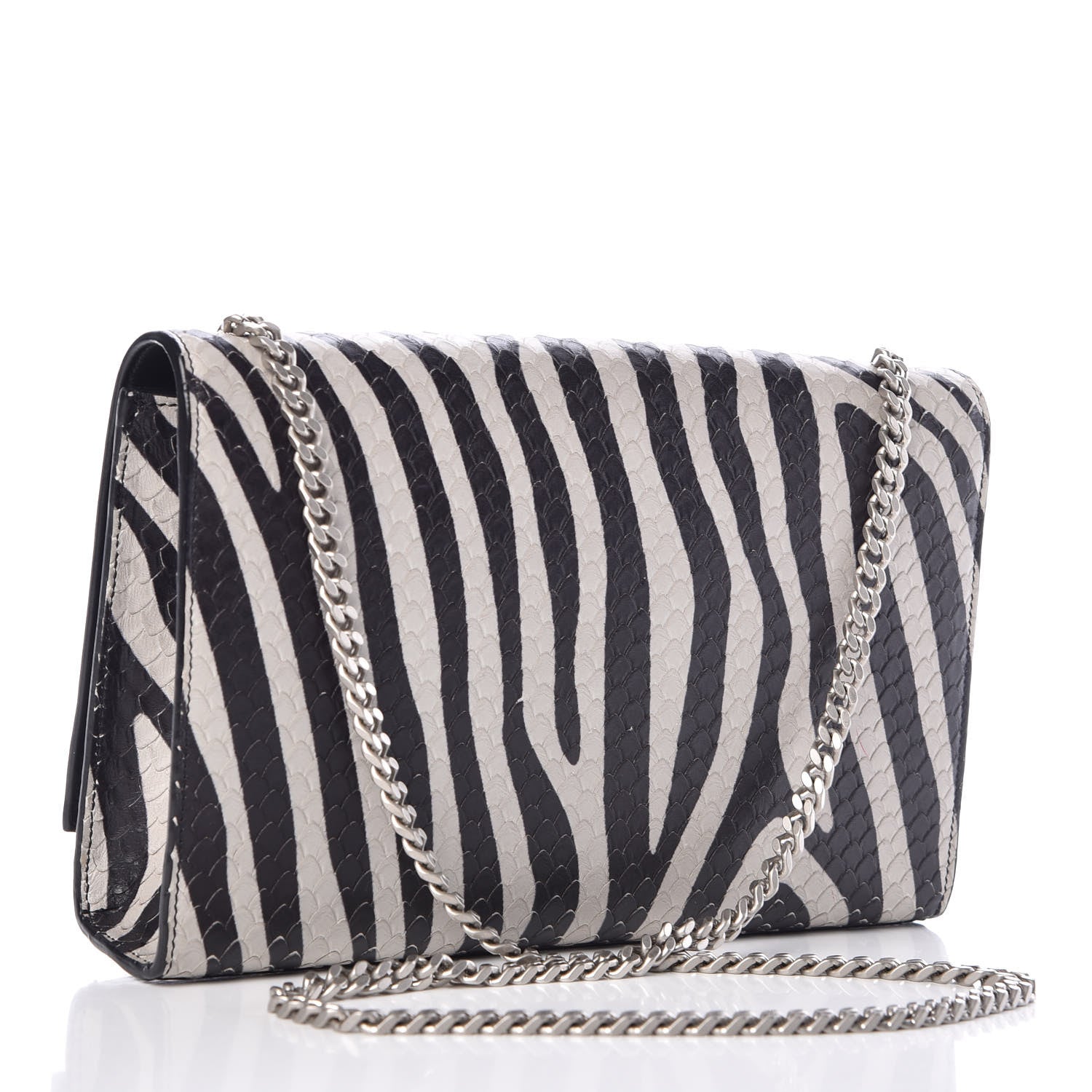 Saint Laurent Python Calfskin Embossed Zebra Print Medium Kate Tassel Satchel Black 3 of 10