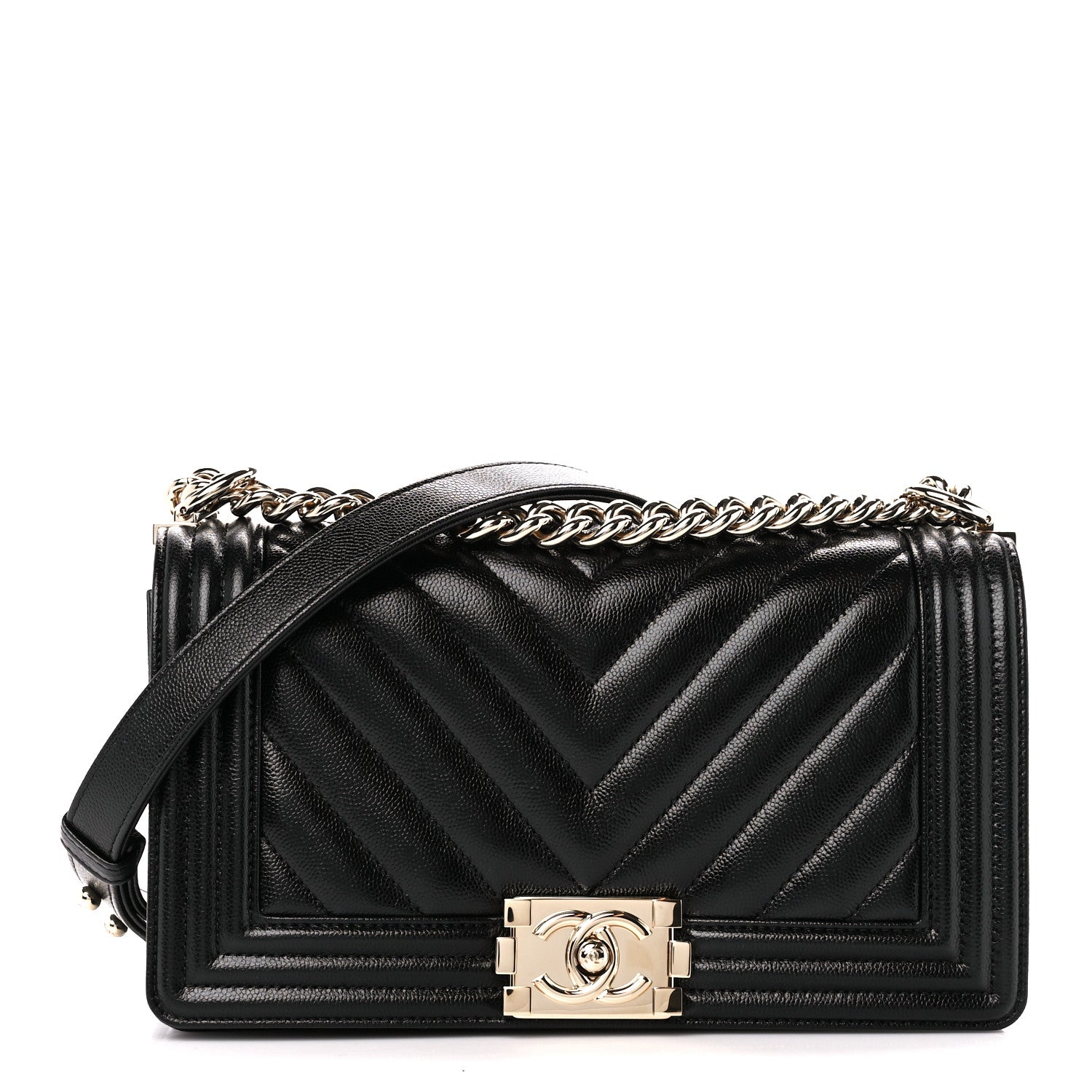 Chanel Caviar Chevron Quilted Medium Boy Flap Black 1 of 11