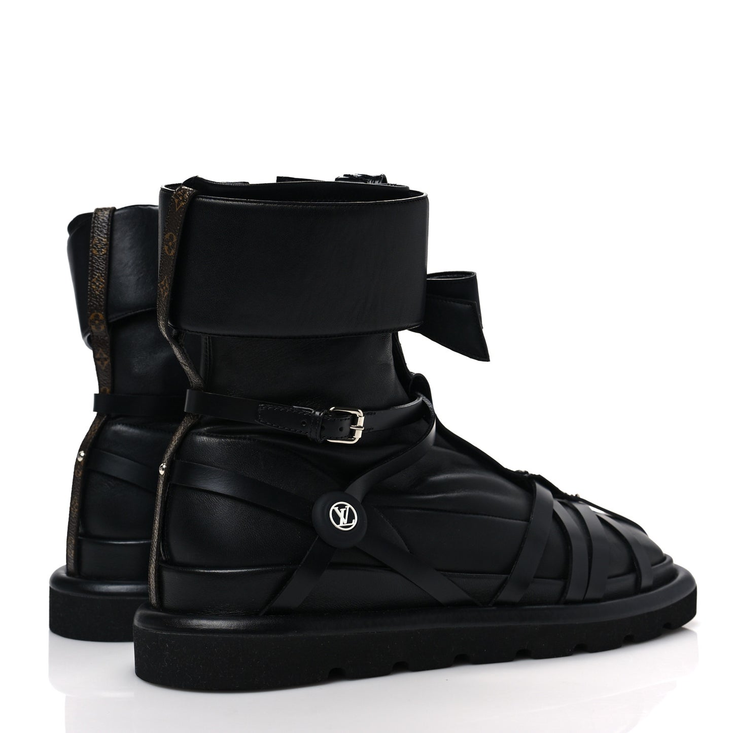 X FORNASETTI Lambskin Calfskin Square Pillow Flat Ankle Boots 40 Black