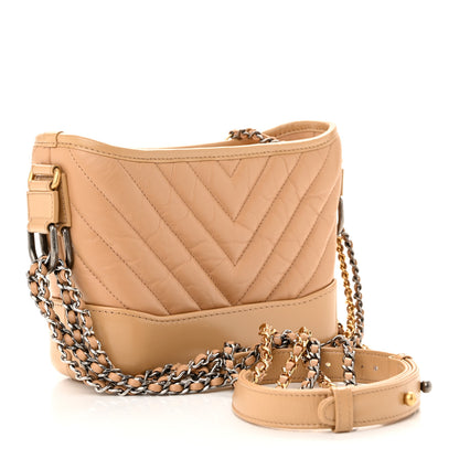 Chanel Aged Calfskin Chevron Quilted Small Gabrielle Hobo Beige 3 of 10