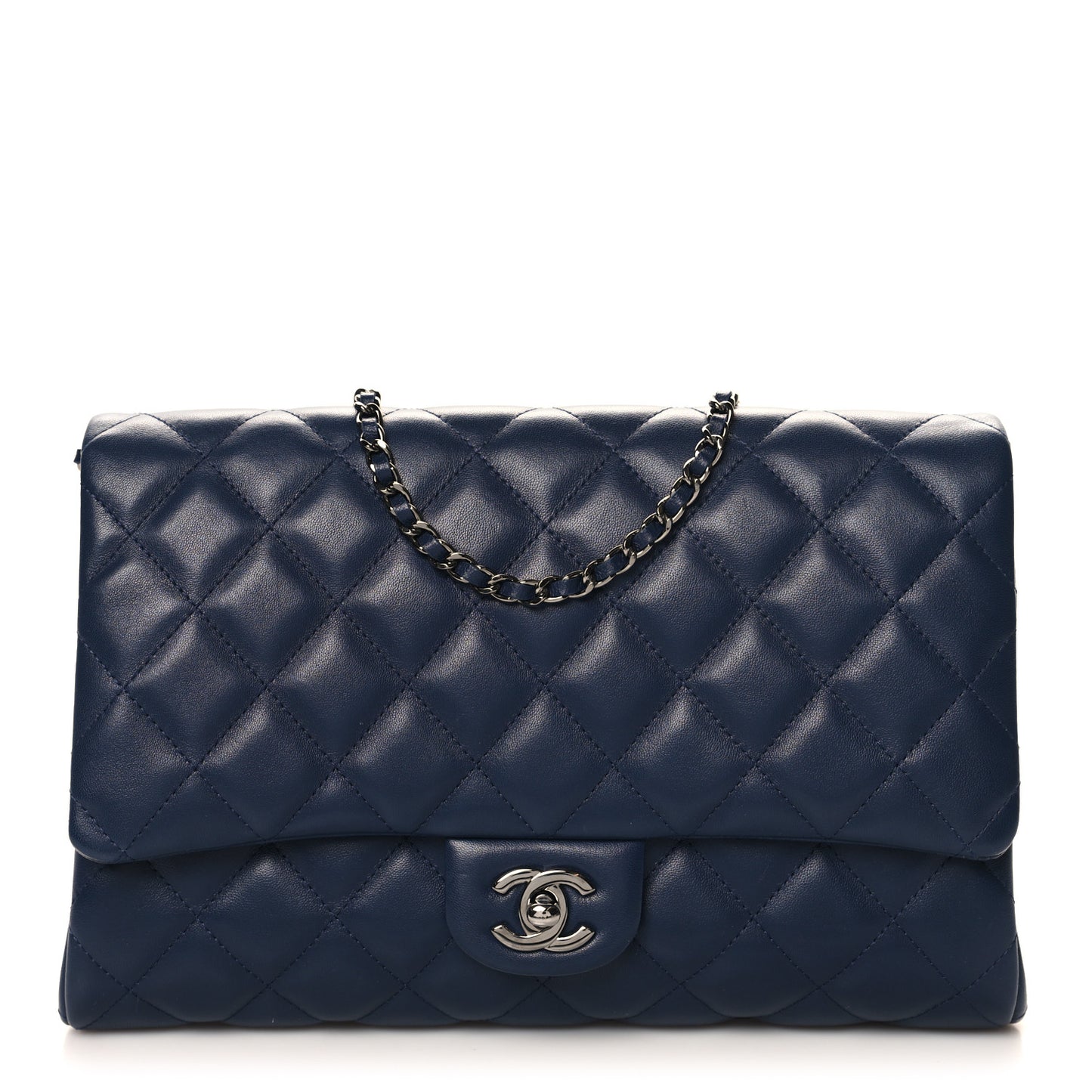 Lambskin Quilted Clutch with Chain Flap Navy