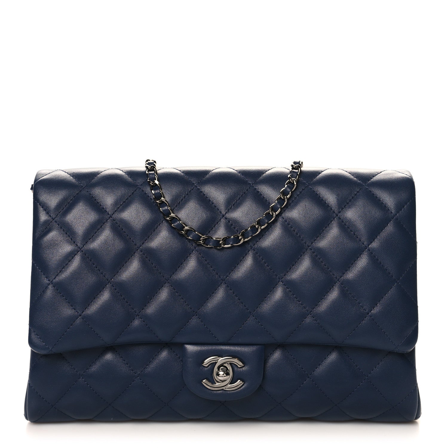 Chanel Lambskin Quilted Clutch with Chain Flap Navy 1 of 10