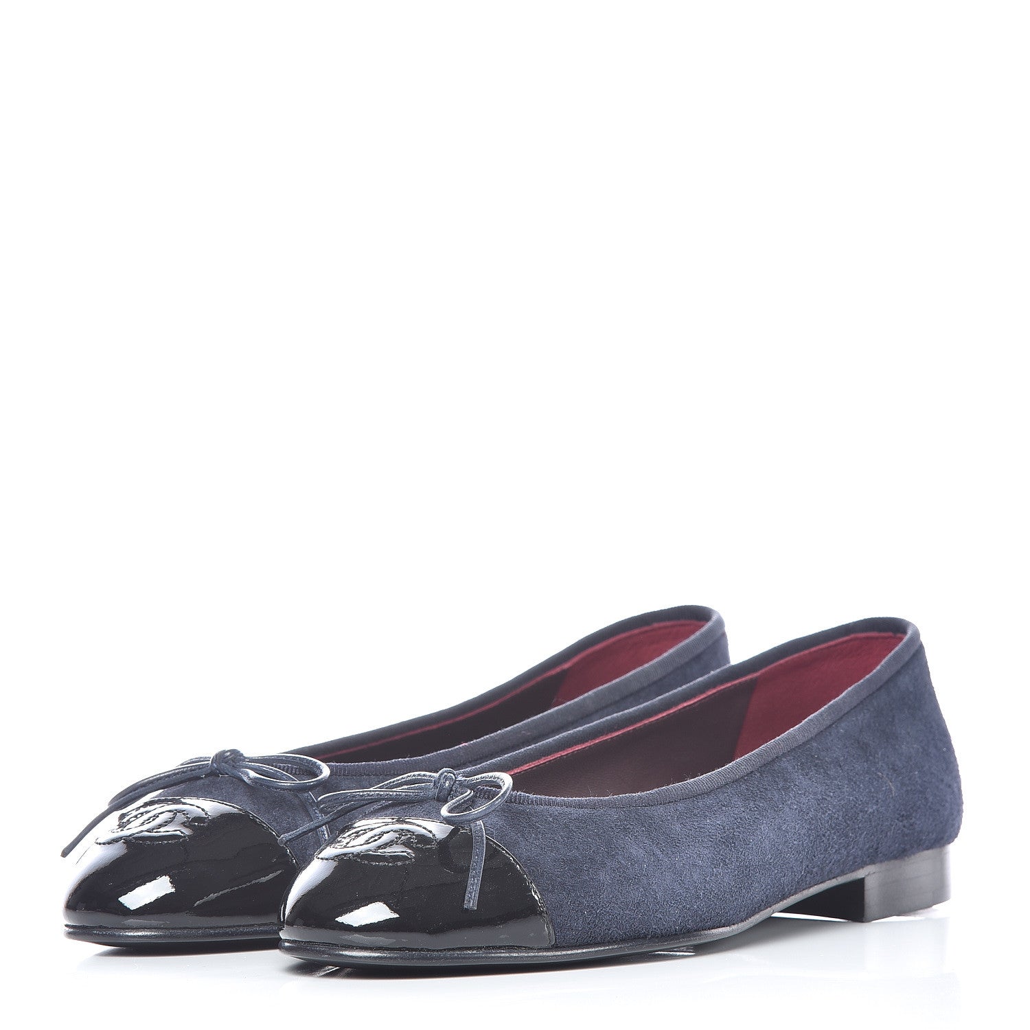 Chanel Suede Patent Cap Toe CC Ballerina Flats 35 Marine Black 3 of 11