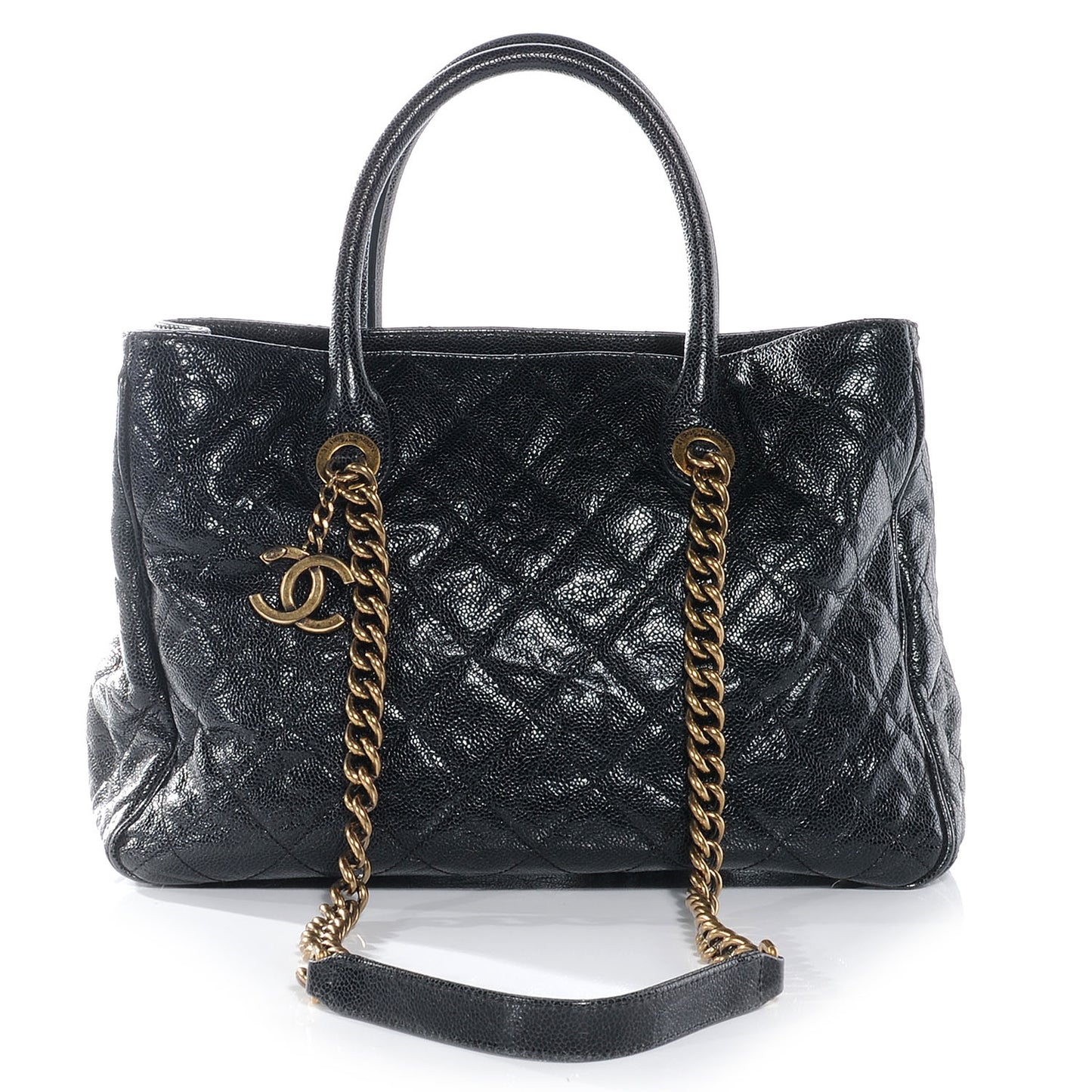 Glazed Calfskin Quilted Shiva Tote Black