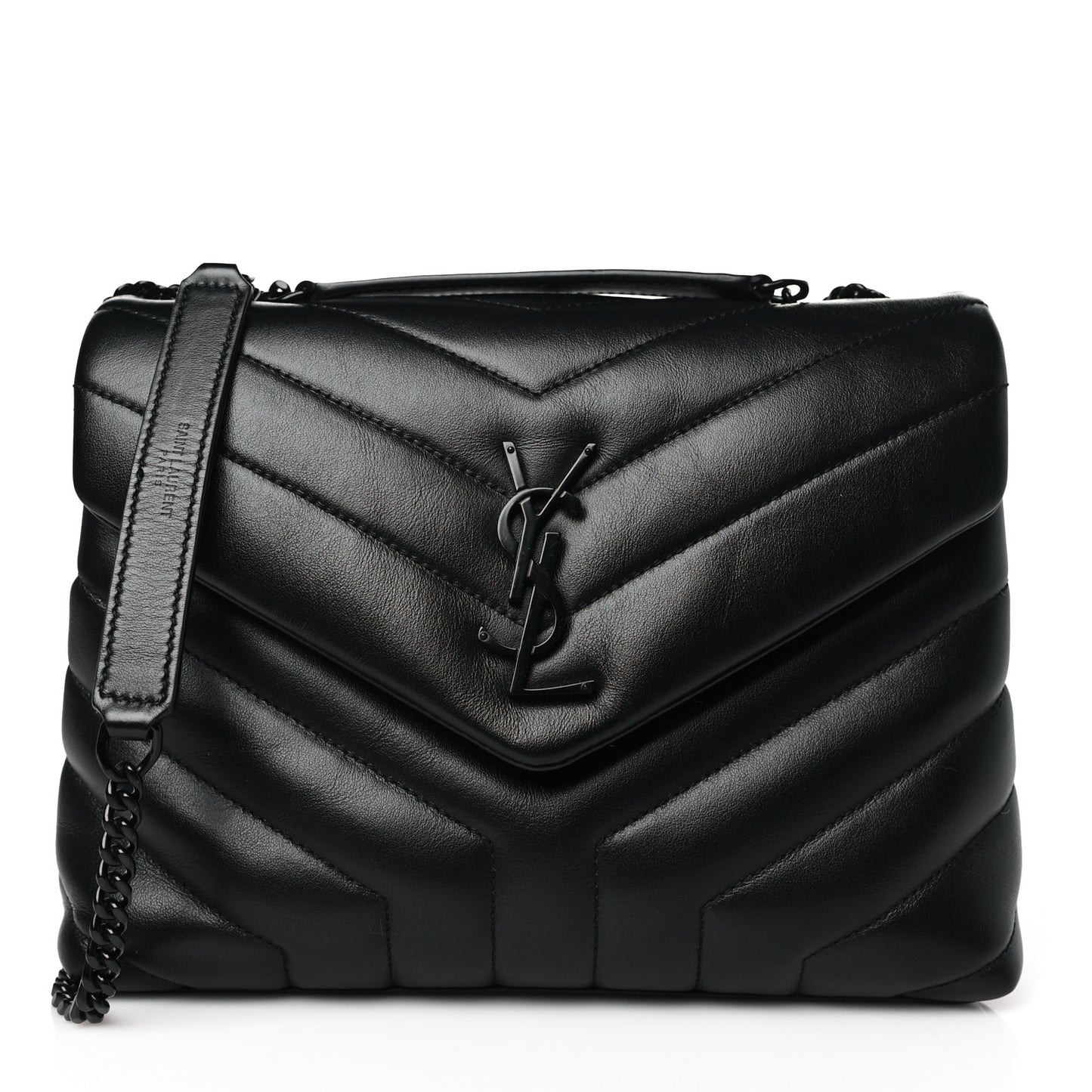Calfskin Y Quilted Monogram Monochrome Small Loulou Chain Satchel Black