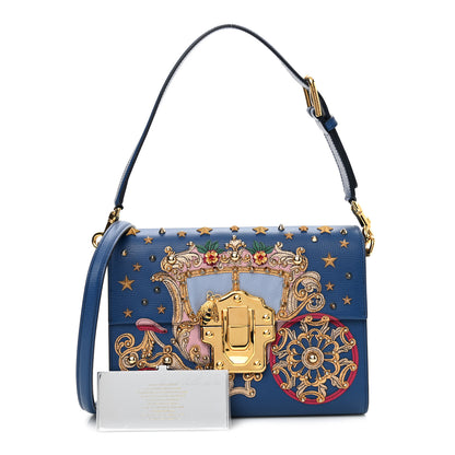 Dolce & Gabbana Calfskin Crystal Embellished Lucia Shoulder Bag Blue Multicolor 1 of 11