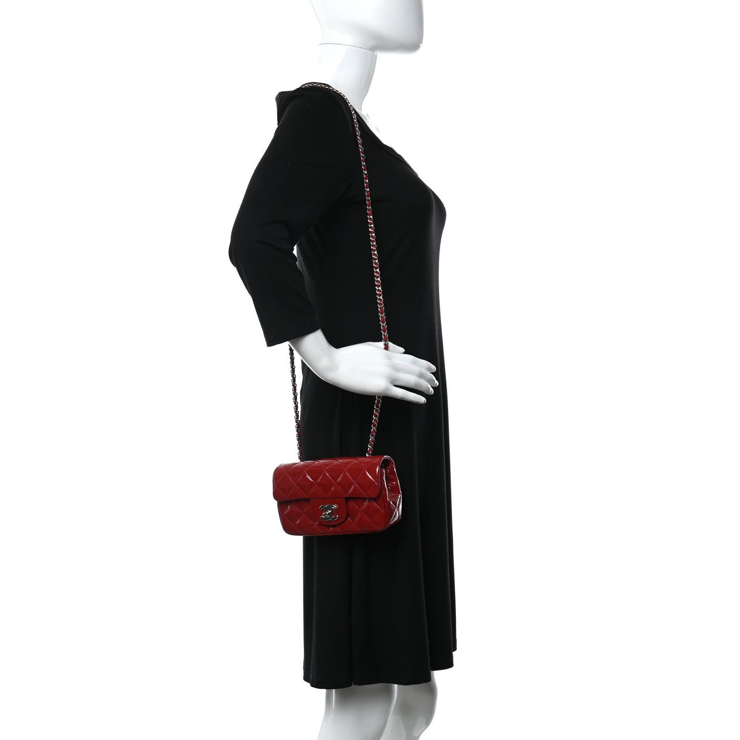 Patent Calfskin Quilted Extra Mini Rectangular Flap Red