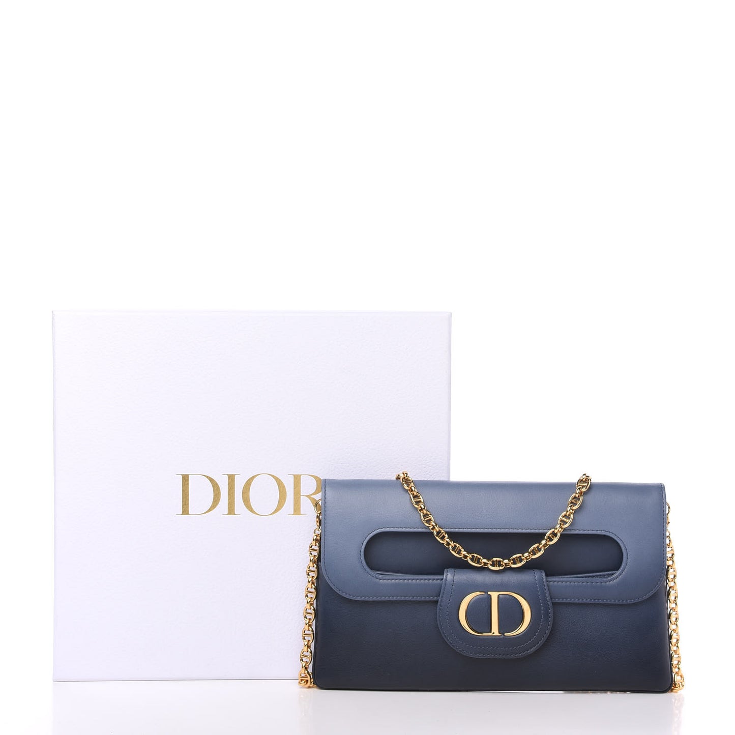 Smooth Calfskin Medium Diordouble Chain Bag Indigo Blue