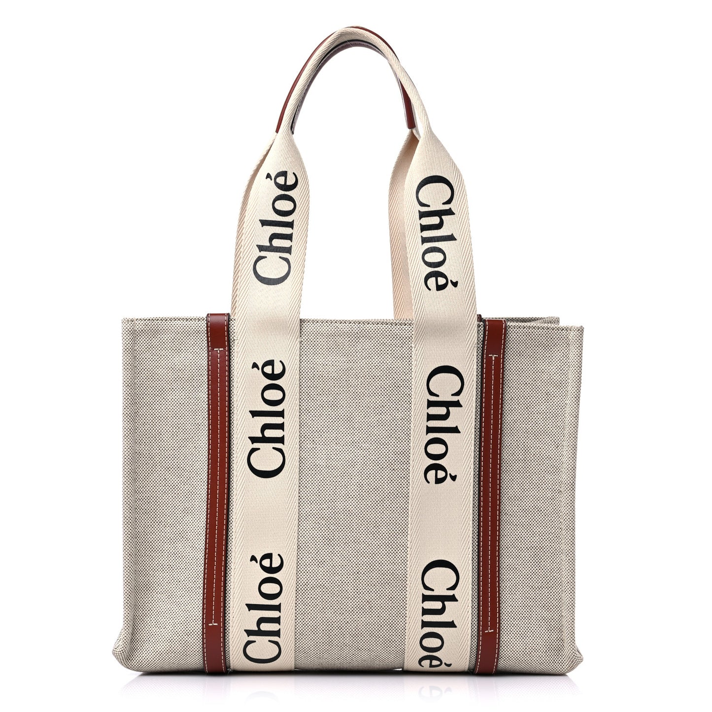 Cotton Calfskin Medium Woody Ribbon Tote White Brown