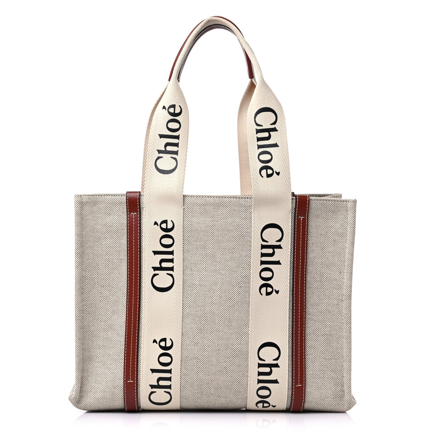 Chloe Cotton Calfskin Medium Woody Ribbon Tote White Brown 1 of 9