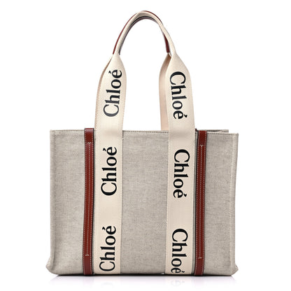 Chloe Cotton Calfskin Medium Woody Ribbon Tote White Brown 1 of 9