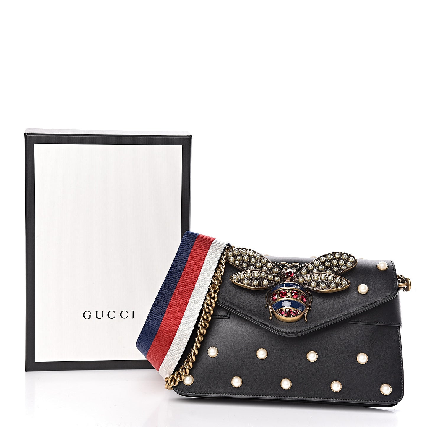 Nappa Pearl Studded Mini Queen Margaret Broadway Shoulder Bag Black