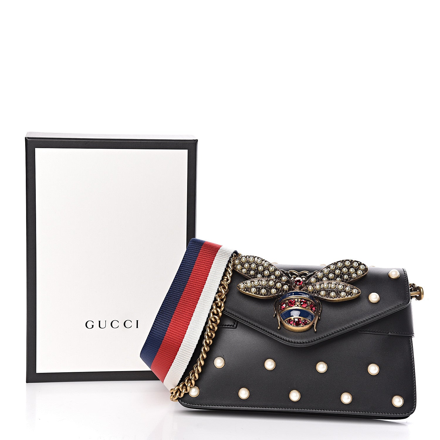 Gucci Nappa Pearl Studded Mini Queen Margaret Broadway Shoulder Bag Black 12 of 12