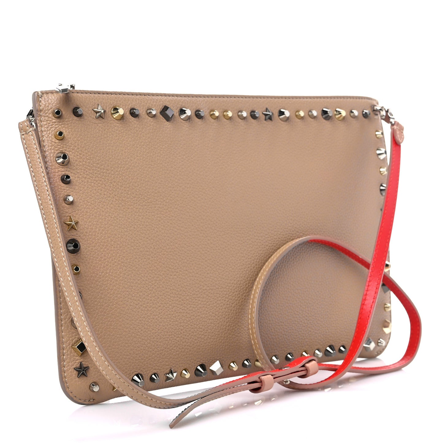 Calfskin Empire Trashmix Spike Loubiclutch Clutch Beige