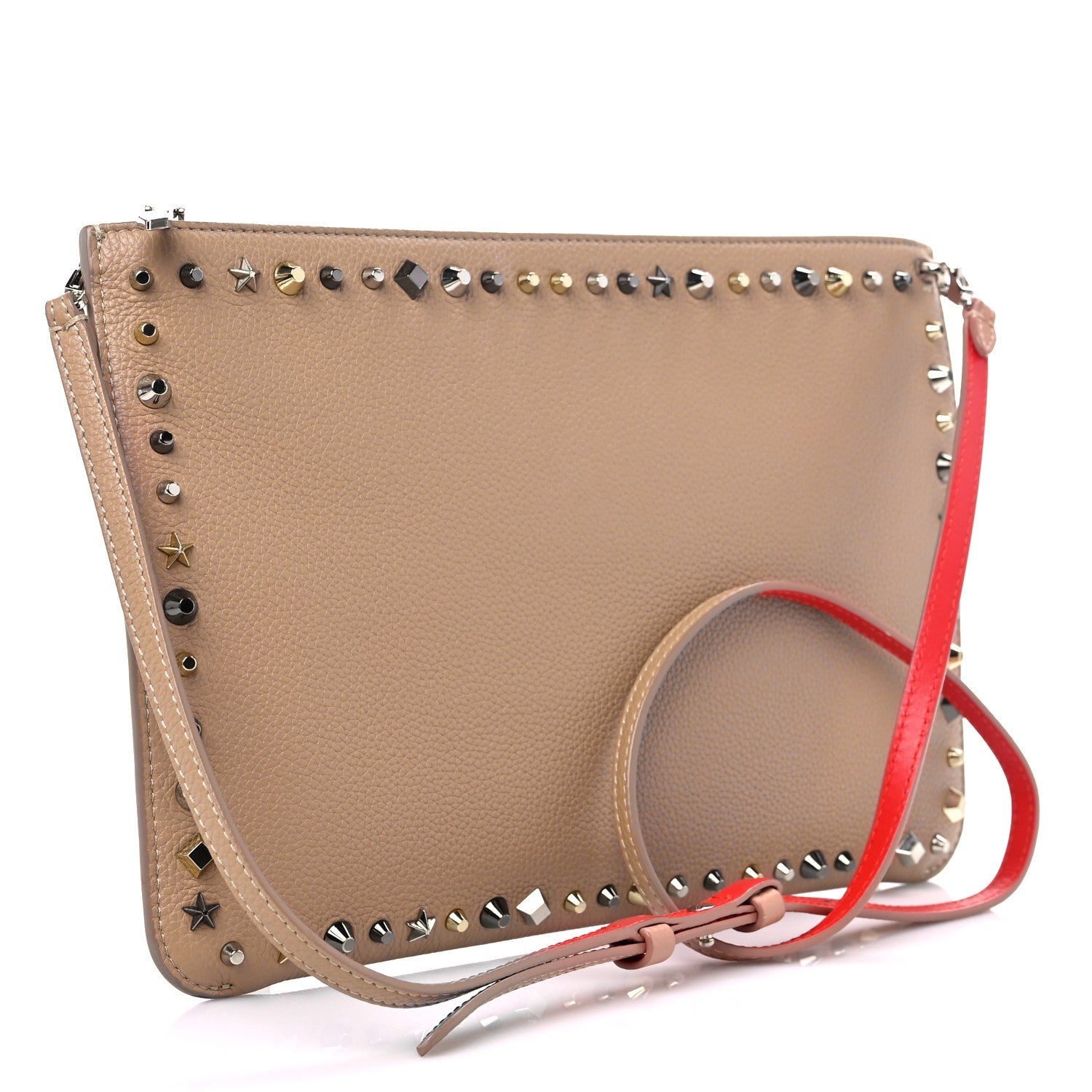 Christian Louboutin Calfskin Empire Trashmix Spike Loubiclutch Clutch Beige 2 of 9